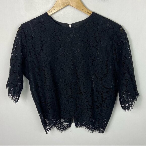 Oyamiki Short Sleeve Black Lace Crew Neck Blouse Top Size Large Romantic Boho L - Picture 12 of 14
